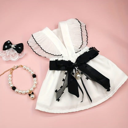 Elegant Cat & Dog Skirt Dress with Wedding Veil and Bow Tie Necklace - Perfect Costume for Mini, Toy, Small, and Medium Breeds