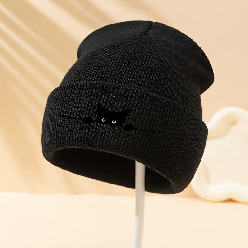 Unisex Cartoon Cat Embroidery Knit Beanie – Stylish Winter Warmth for Cat Lovers