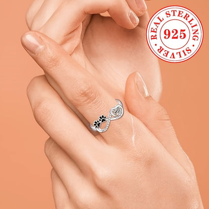 925 Sterling Silver Infinity Promise Ring – April Birthstone with Heart-Shaped Zirconia & Paw Print