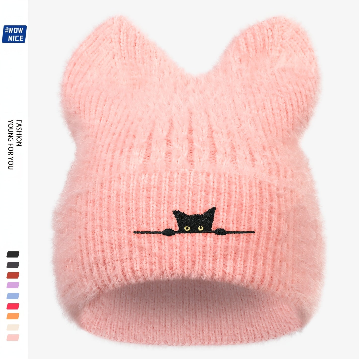 Cozy Black Cat Embroidered Knit Beanie – Stylish Warmth for Winter Adventures