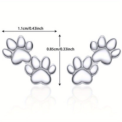 Silvery Cute Animal Paw Design Stud Earrings – Elegant Sterling 925 Silver Jewelry for Daily Casual Wear