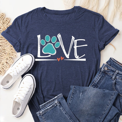 Paw Print Crew Neck T-Shirt – Casual & Comfortable Short Sleeve Top