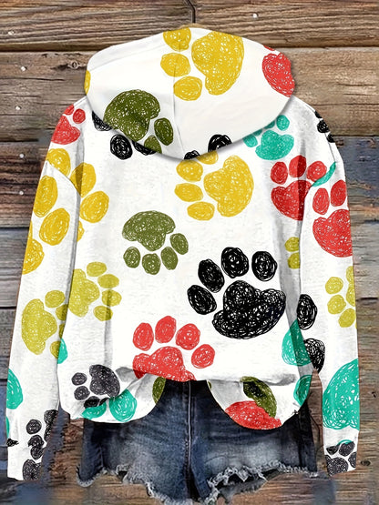 Women's Cute Dog Paw Print Hooded Sweatshirt - Colorful & Comfortable Sportswear