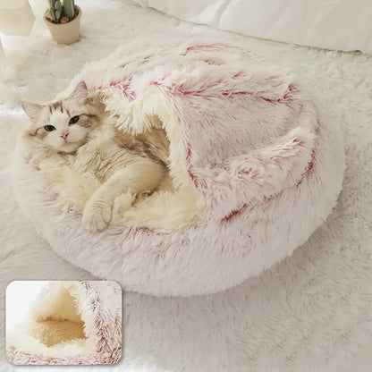 Plush Round Hooded Pet Bed – A Cozy Retreat for Your Furry Friends