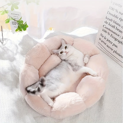 Cozy Round Plush Pet Mat For Small to Medium Dogs & Cats - Soft Fleece Bed With Non-Slip Bottom, Cute Floral Design