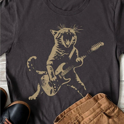 Super Soft Pure Cotton Cat Playing Guitar Men's Fashion T-Shirt