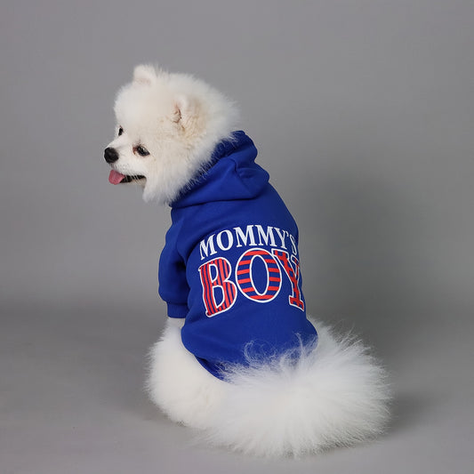 Pet Hoodie for Small & Medium Dogs – "Mommy's Boy" Pattern Winter Pet Apparel