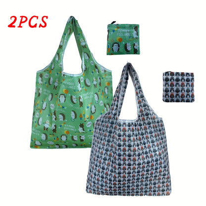 Reusable Polyester Grocery Bags - Cute Cat & Dog Design (2pcs)