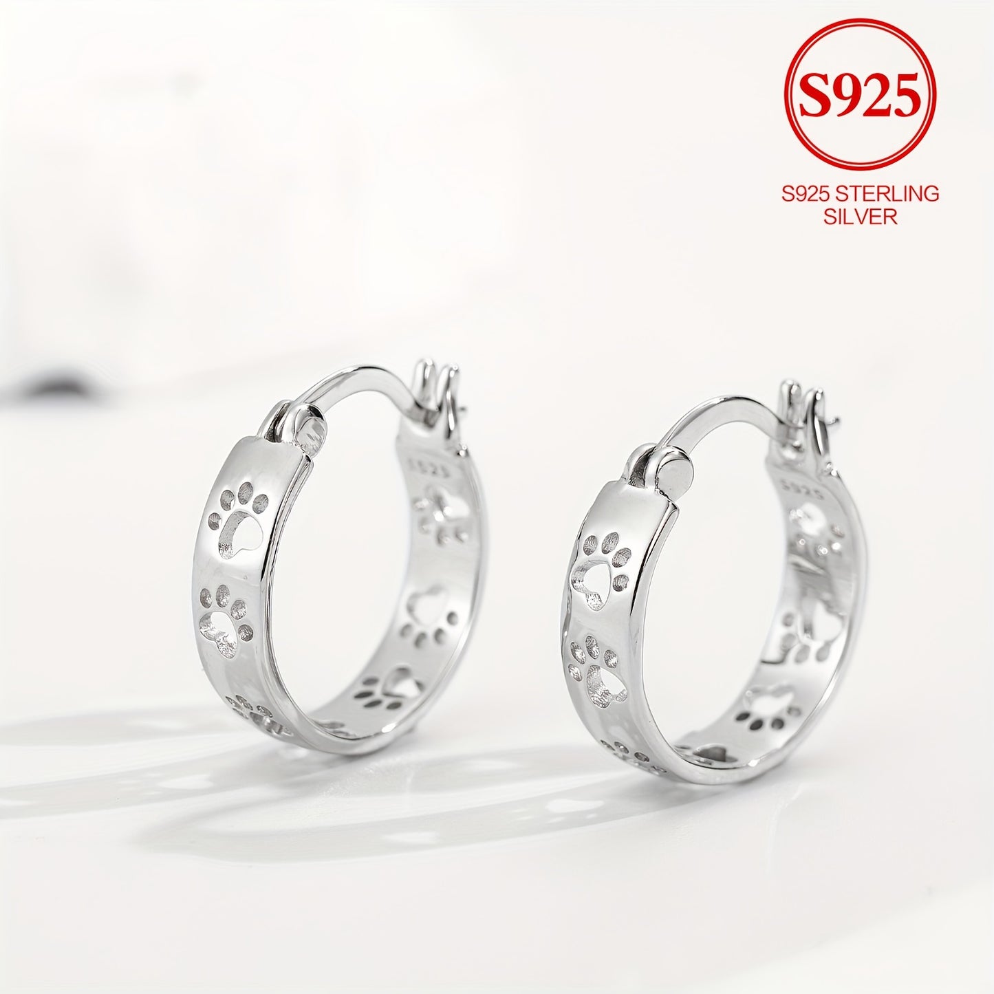 925 Sterling Silver Paw Print Hoop Earrings – Simple & Elegant Vacation Style