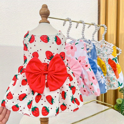  5-Pack Pet Dresses for Dogs & Cats| Featuring a delightful assortment of floral and strawberry patterns 