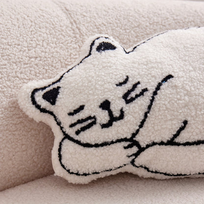 Charming Cat-Shaped Embroidered Throw Pillow with Insert - Soft Polyester, Easy Care