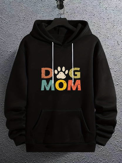 "DOG MOM" Letter Print Long Sleeve Hoodie Sweatshirt – Casual Sports & Fashionable Streetwear