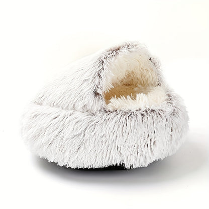 Plush Round Hooded Pet Bed – A Cozy Retreat for Your Furry Friends