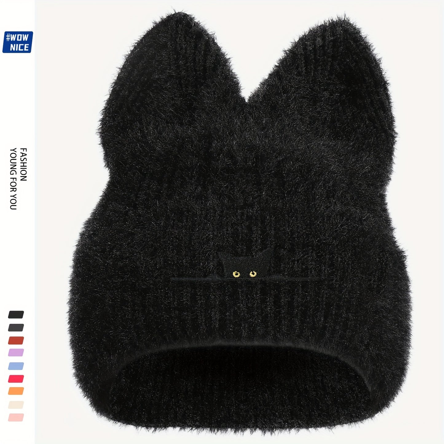 Cozy Black Cat Embroidered Knit Beanie – Stylish Warmth for Winter Adventures