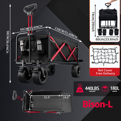 Foldable Collapsible Portable Wagon Cart – 330LBS Capacity for Pets & Outdoor Adventures