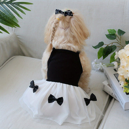 Chic Hepburn-Inspired Pet Dress with Bowknot - Breathable Mesh Tutu Skirt for Small to Medium Dogs and Cats