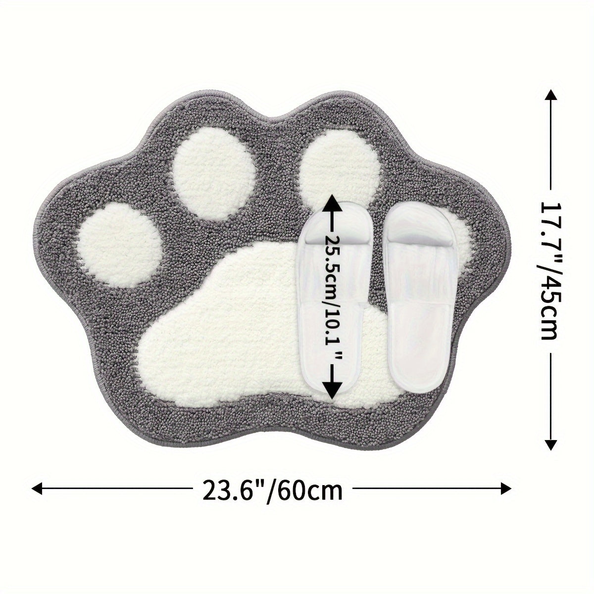 Ultra-Soft Flocked Bath Mat – Non-Slip, Absorbent & Machine Washable with Cute Paw Print Design for Bathroom Decor