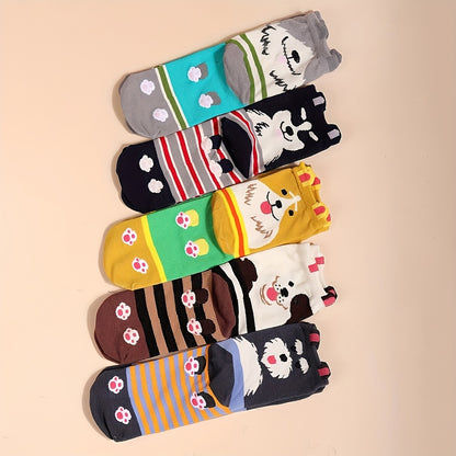 5-Pack Cozy Women's Cute Cat Print Short Ankle Socks - Perfect Gift for Her