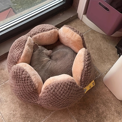 Petal-Shaped Cat Bed – Soft Plush Round Pet Basket for Cats and Small Dogs