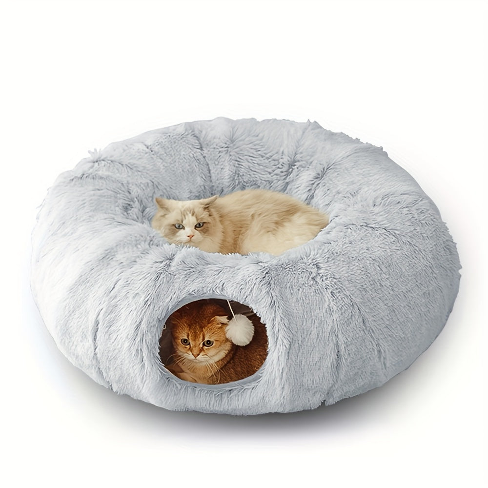 Warm Plush Cat and Dog Tunnel Bed - Large Tube Playground for Pets