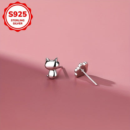 Elegant Cute Animal Theme 925 Sterling Silver Stud Earrings – Cat and Paw Print Design