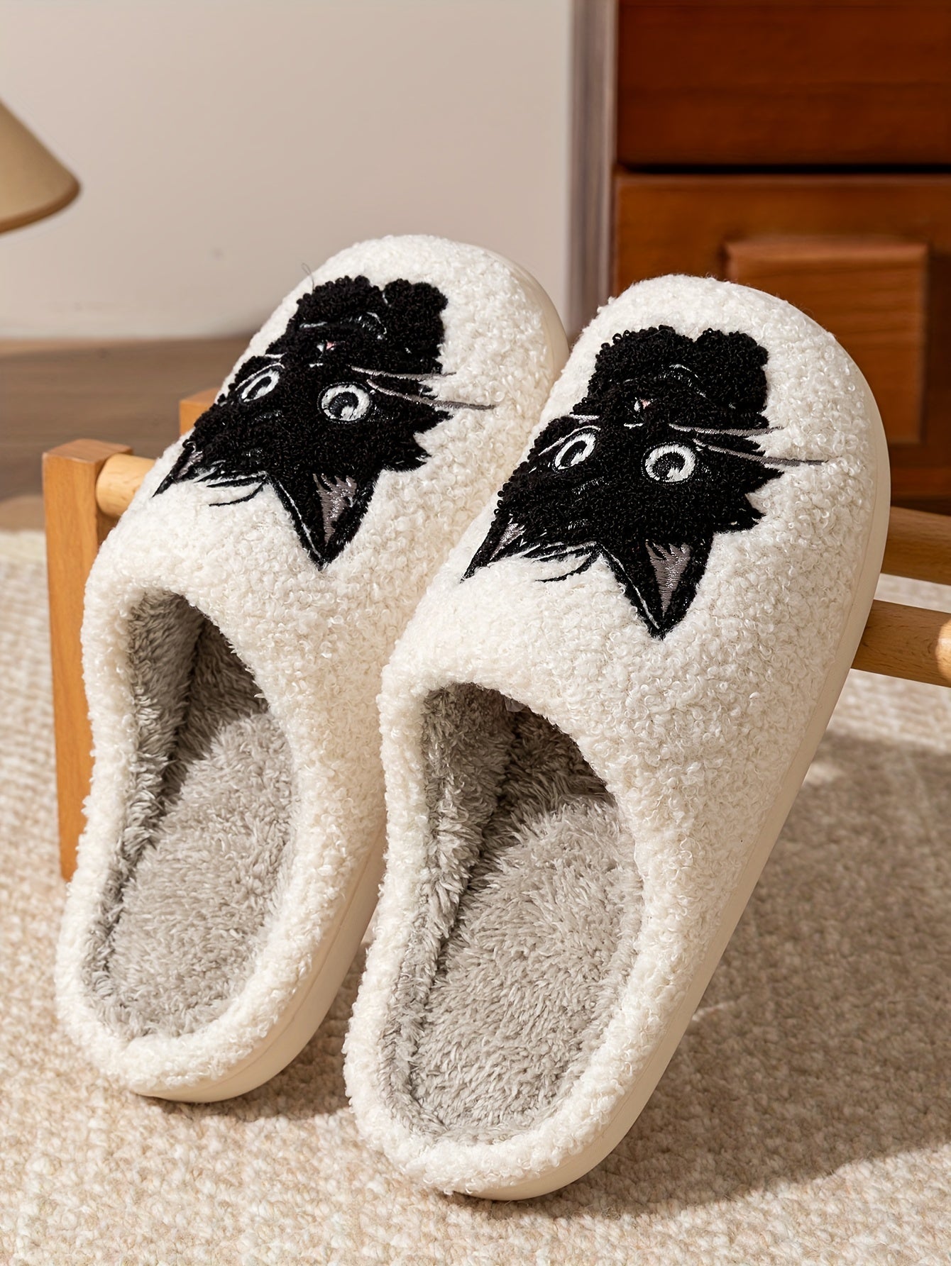 Cozy & Cute Kitty Winter Slippers for Women – Warm, Non-Slip Corduroy Home Shoes