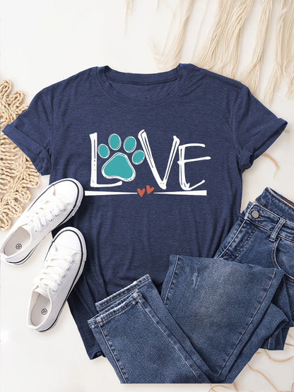 Paw Print Crew Neck T-Shirt – Casual & Comfortable Short Sleeve Top