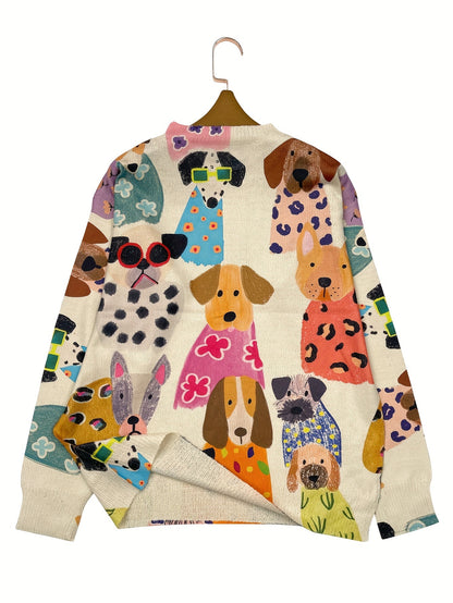 Women's Fashion Knit Sweater - Cartoon Dogs Pattern