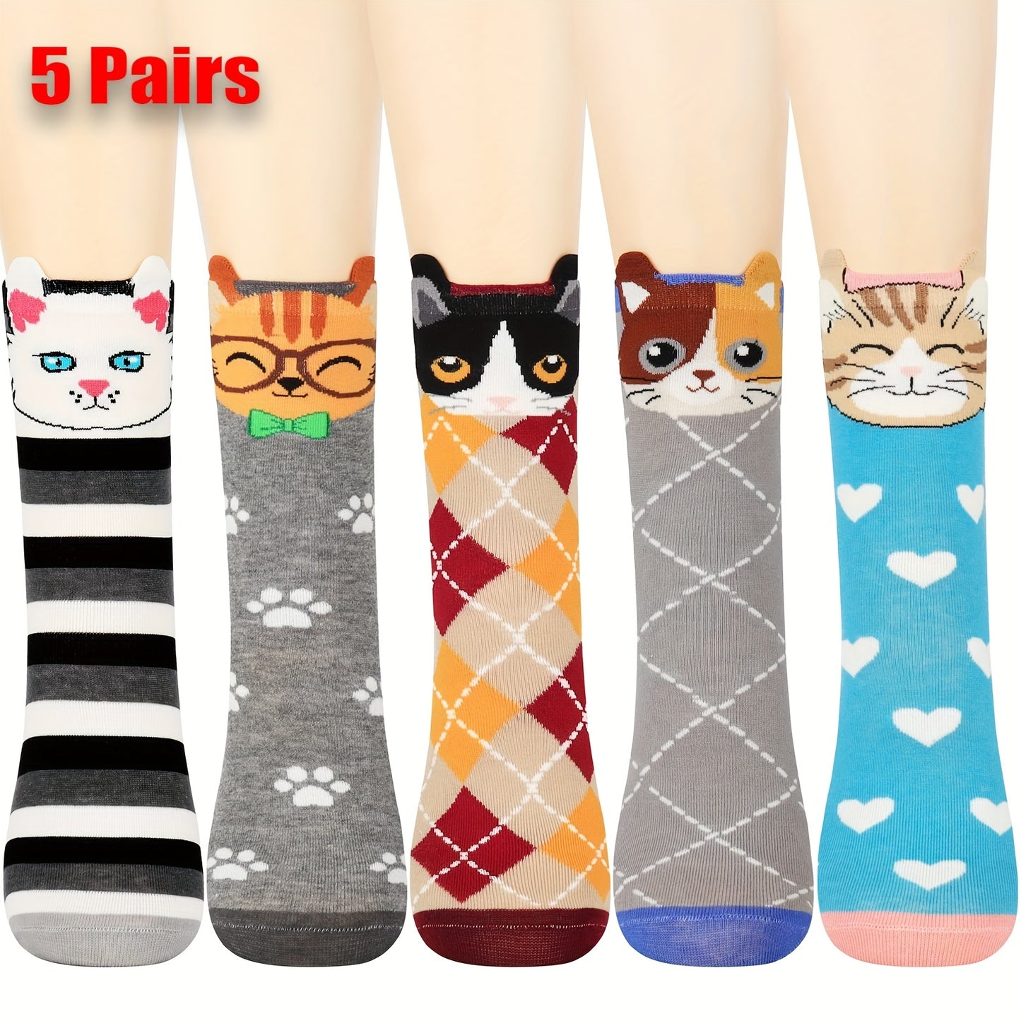 5 Pairs Women's Cat Socks - Perfect Cat Gifts for Cat Lovers, Moms, and Women