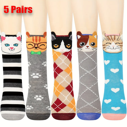 5 Pairs Women's Cat Socks - Perfect Cat Gifts for Cat Lovers, Moms, and Women