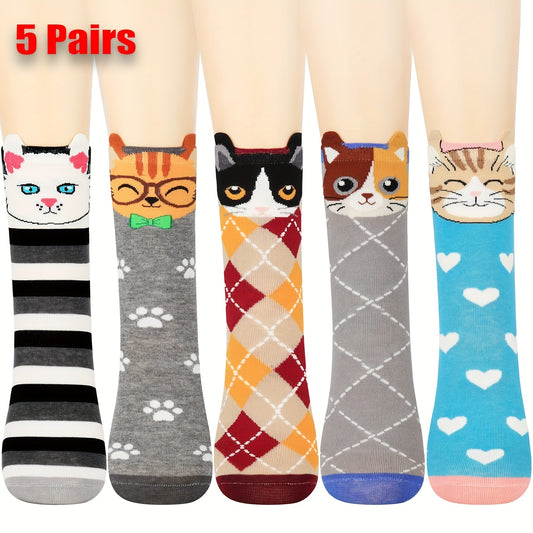 5 Pairs Women's Cat Socks - Perfect Cat Gifts for Cat Lovers, Moms, and Women