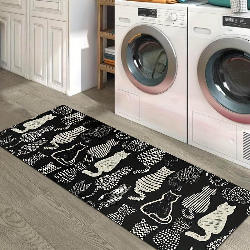 Charming Cat Silhouette Bath Mat – Fade-Resistant, Non-Slip Polyester Rug for Bathroom Decor