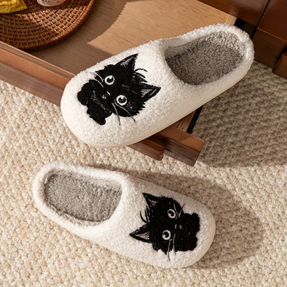 Cozy & Cute Kitty Winter Slippers for Women – Warm, Non-Slip Corduroy Home Shoes