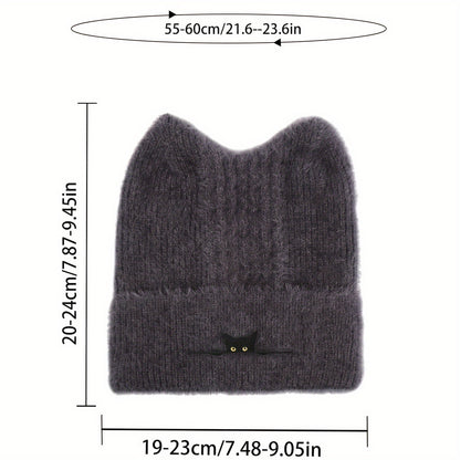 Cozy Black Cat Embroidered Knit Beanie – Stylish Warmth for Winter Adventures