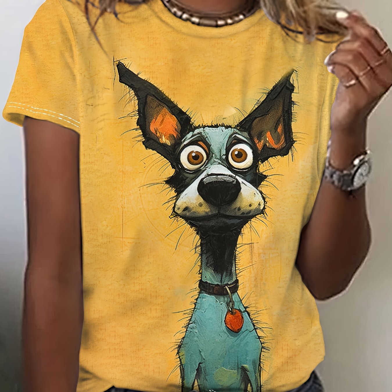 Dog Print T-Shirt – Women's Casual Short Sleeve Crew Neck Top for Spring & Summer