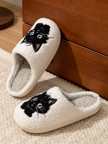 Cozy & Cute Kitty Winter Slippers for Women – Warm, Non-Slip Corduroy Home Shoes