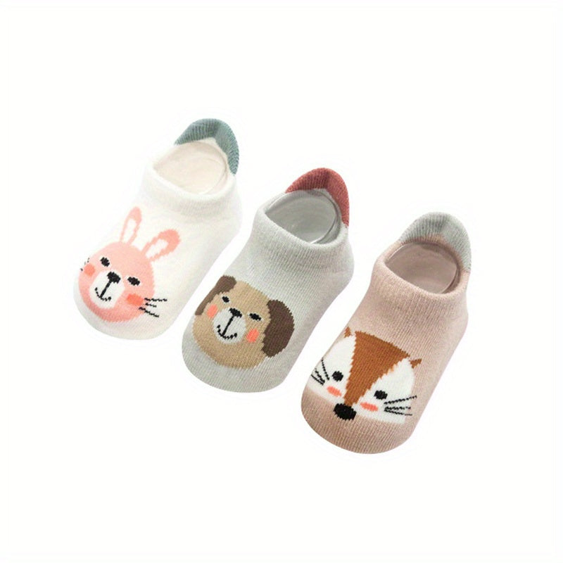 3-Pairs Cute Cartoon Animal Floor Socks – Non-Slip Comfort for Toddlers