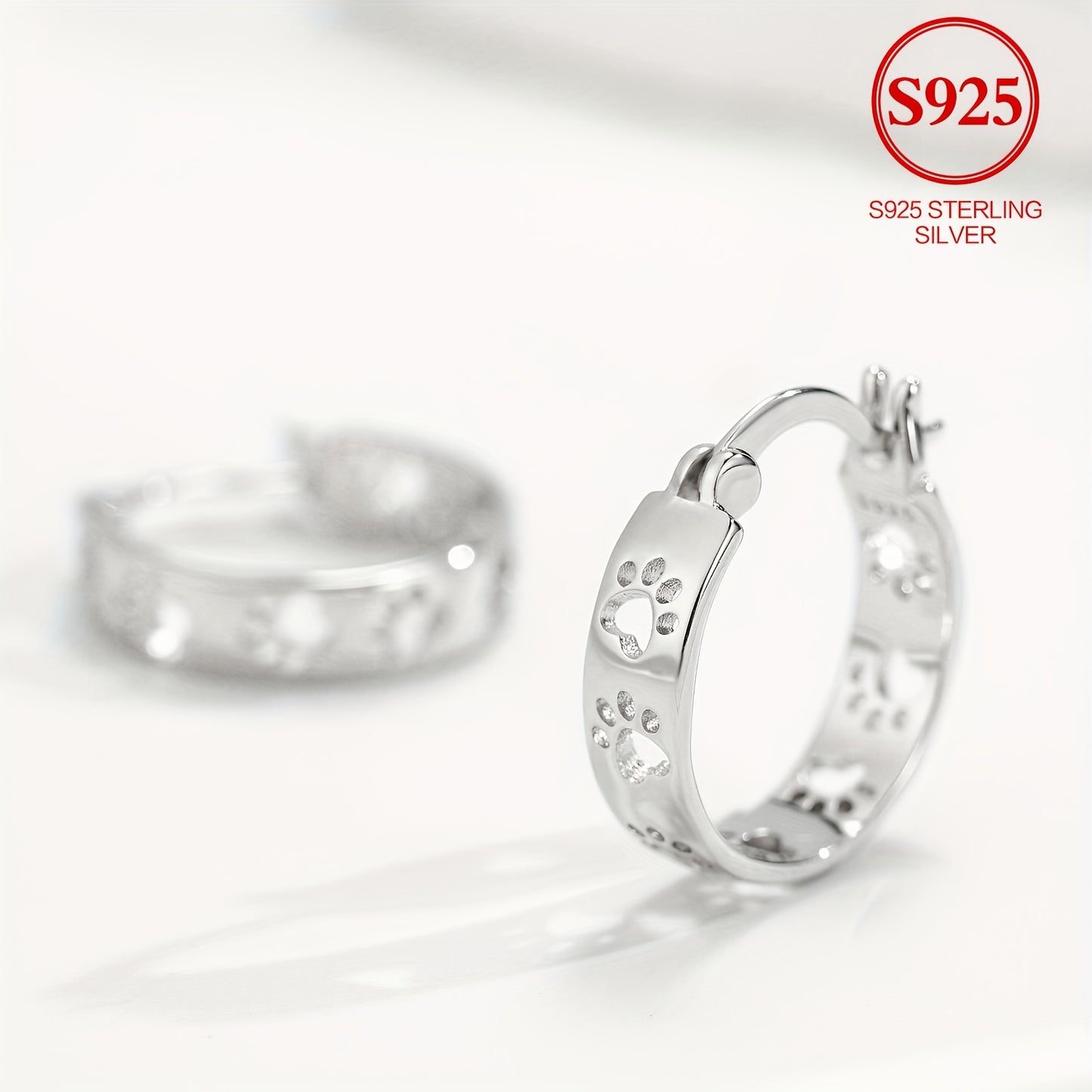 925 Sterling Silver Paw Print Hoop Earrings – Simple & Elegant Vacation Style