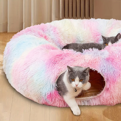 Warm Plush Cat and Dog Tunnel Bed - Large Tube Playground for Pets