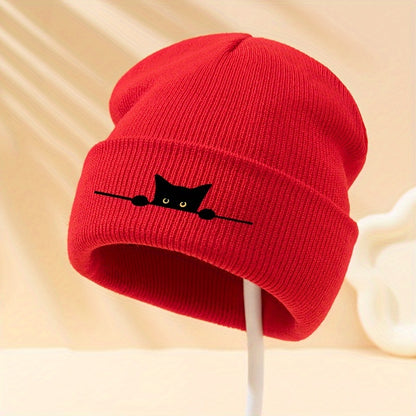 Unisex Cartoon Cat Embroidery Knit Beanie – Stylish Winter Warmth for Cat Lovers