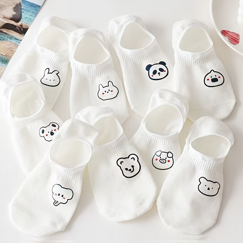 10 Pairs Ultra-Soft Women's Short Socks – Adorable Cartoon Prints