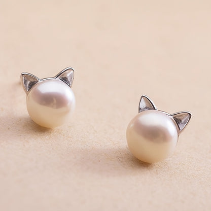 Elegant Cat Ear Pearl Stud Earrings – Chic Accessory for Women