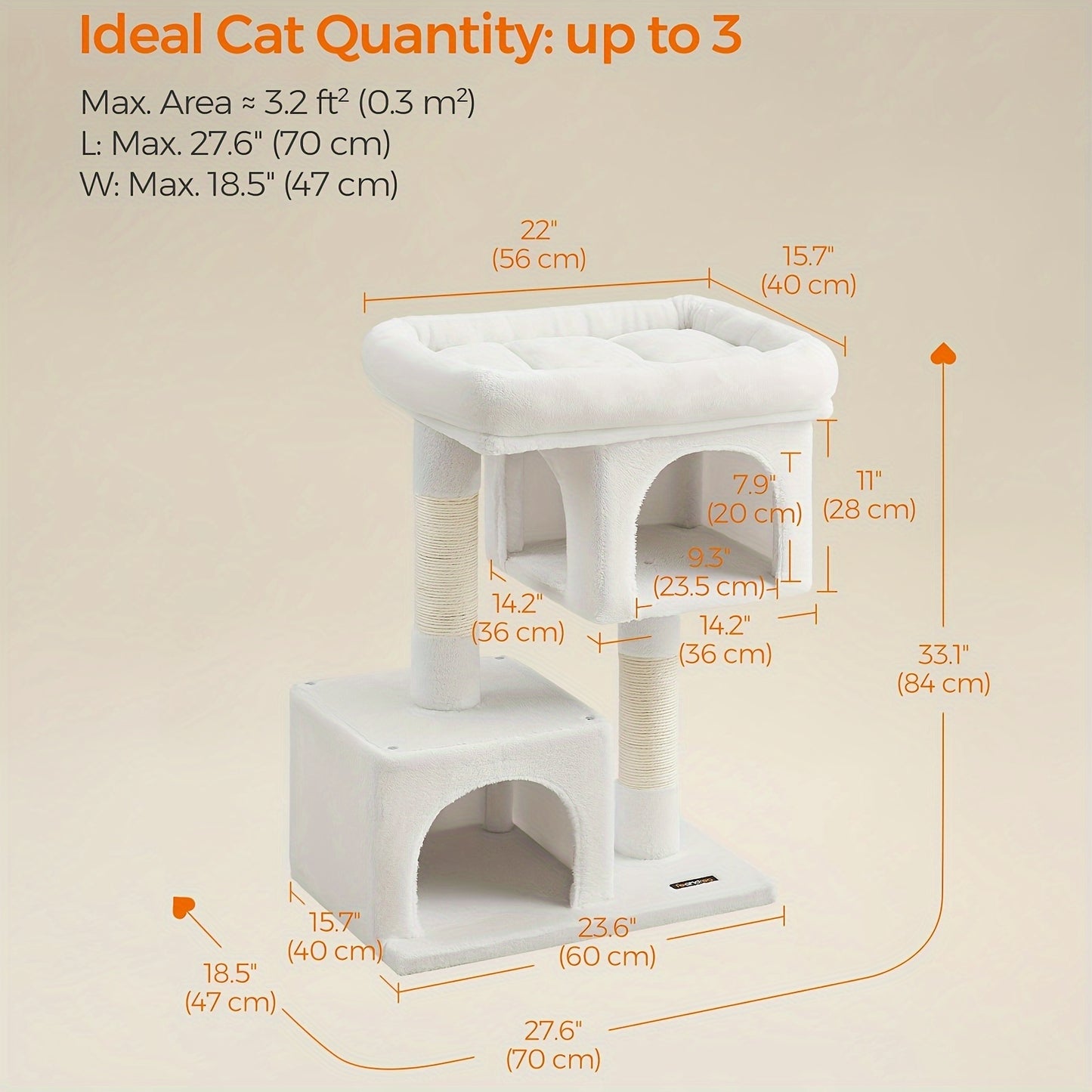 Feandrea 33.1-Inch Cat Tree – Spacious Comfort for Large Cats