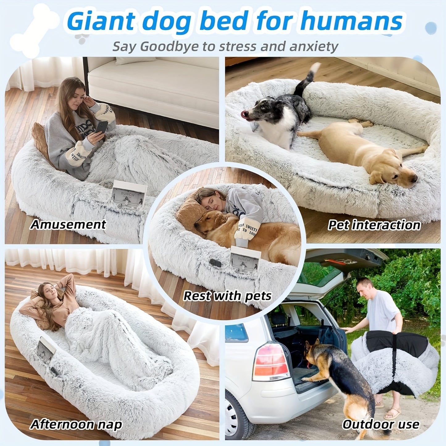 Human Dog Bed – Oversized Faux Fur Dog Bed for Pets and People