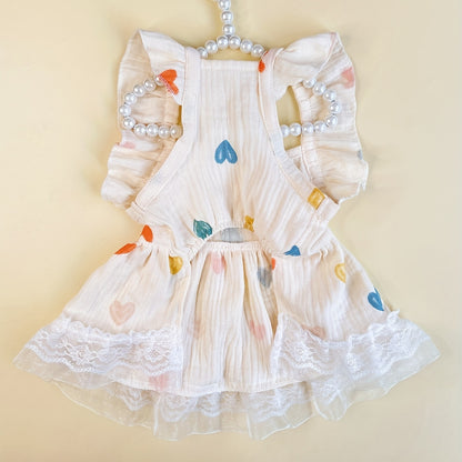 Summer Pet Dress with Cute Heart Graphic and Lace Trim for Dogs and Cats - Keep Your Furry Friend Cool and Stylish