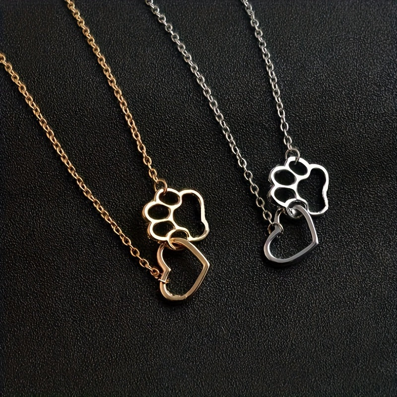 Simple Dog Footprint Heart Pendant Necklace – Adorable Jewelry for Dog Lovers