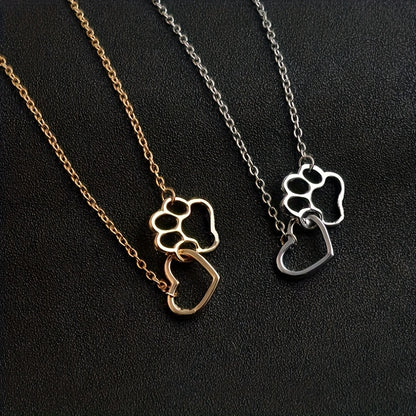 Simple Dog Footprint Heart Pendant Necklace – Adorable Jewelry for Dog Lovers