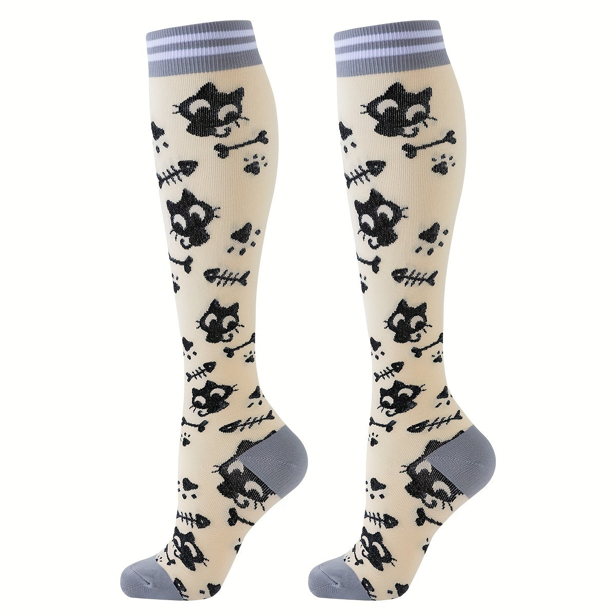 5 Pairs of Cartoon Cat Patterned Men's Over-The-Calf Breathable Compression Socks – Soft, Comfy, Moisture-Wicking, and Stylish for Outdoor Fitness Exercises