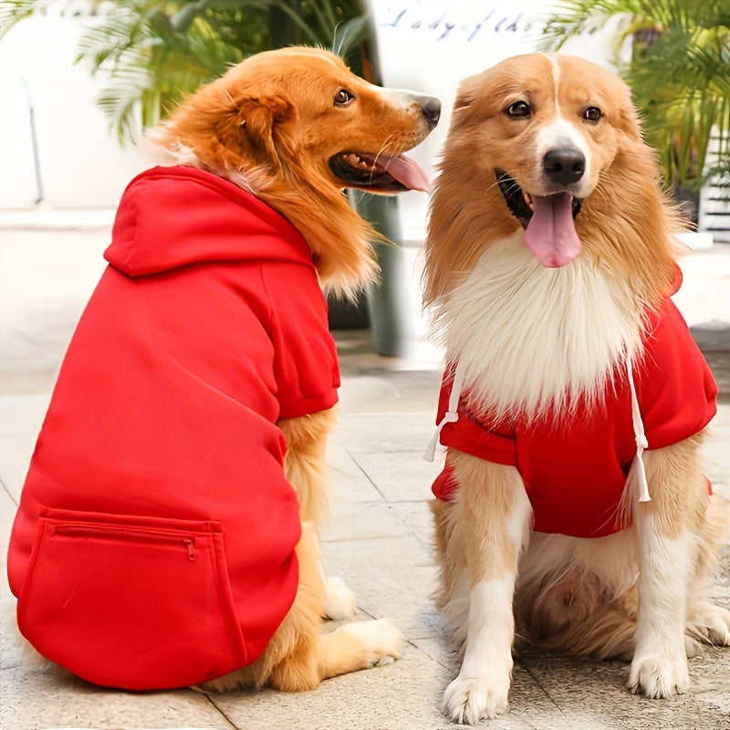 Cozy Red Pet Hoodie with Zipper Pocket – Stylish Comfort for Your Furry Friend