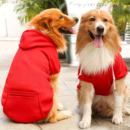 Cozy Red Pet Hoodie with Zipper Pocket – Stylish Comfort for Your Furry Friend